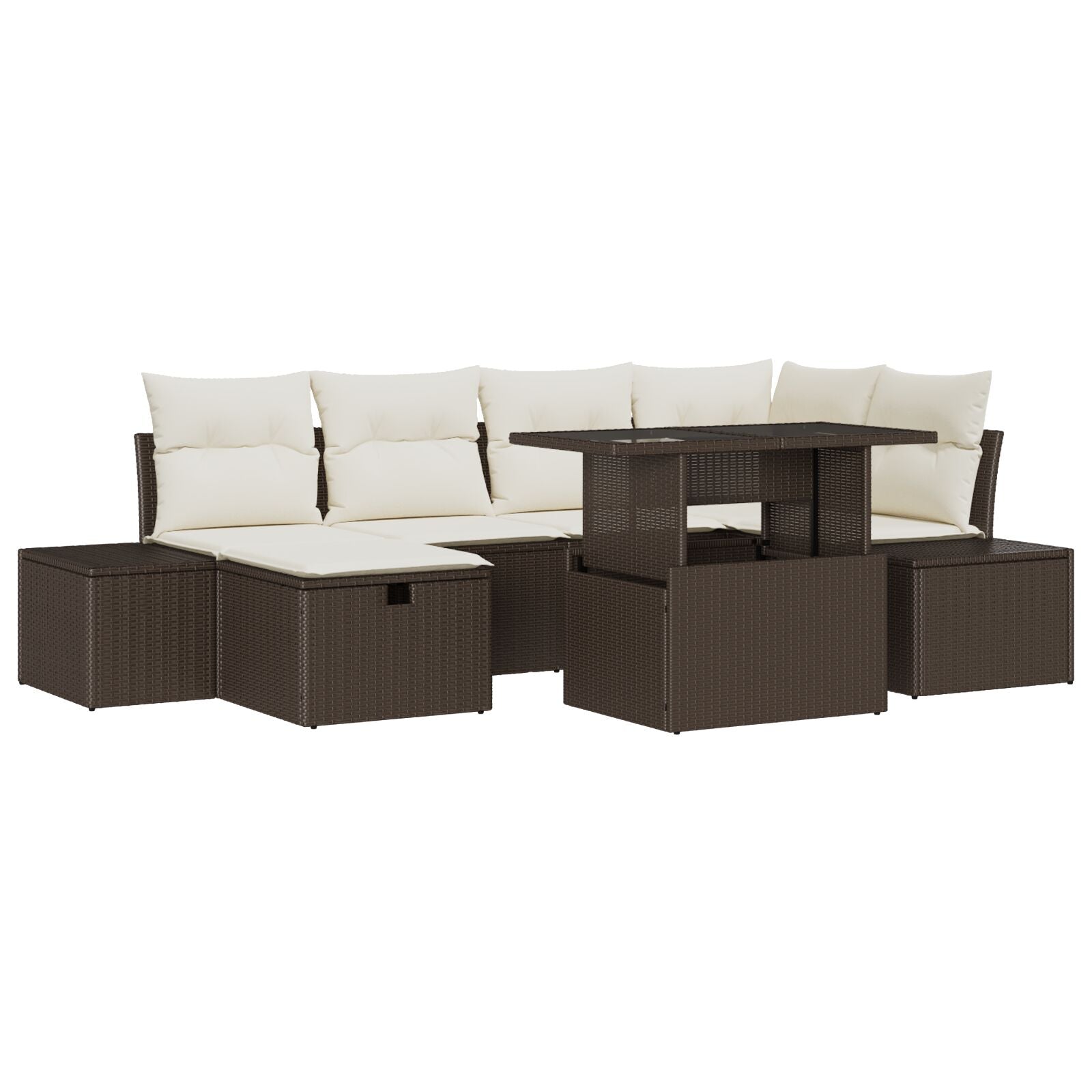 7-Delige Tuin Sofa Set Met Kussens Bruin Poly Rattan