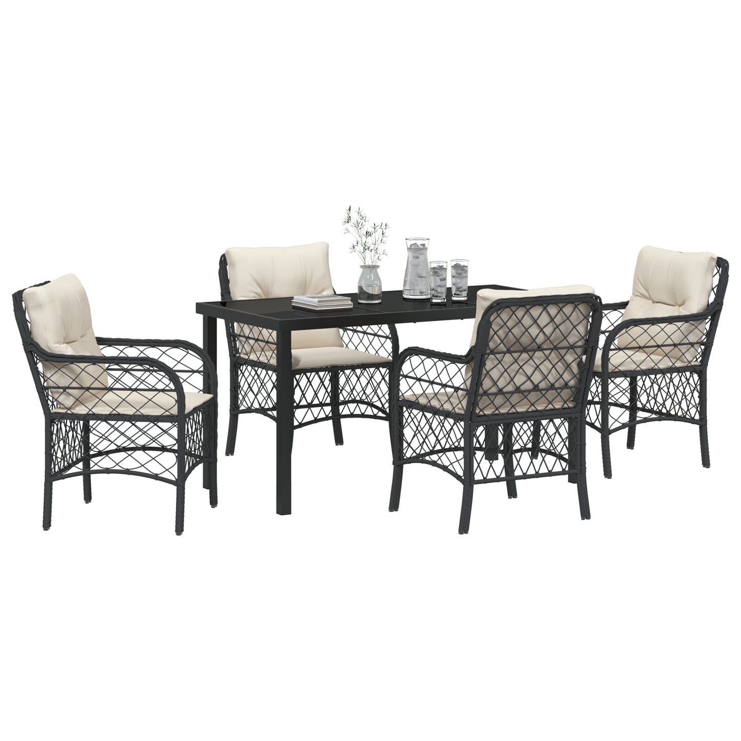 5-Delige Tuin Eetset Met Kussens Zwart Poly Rattan