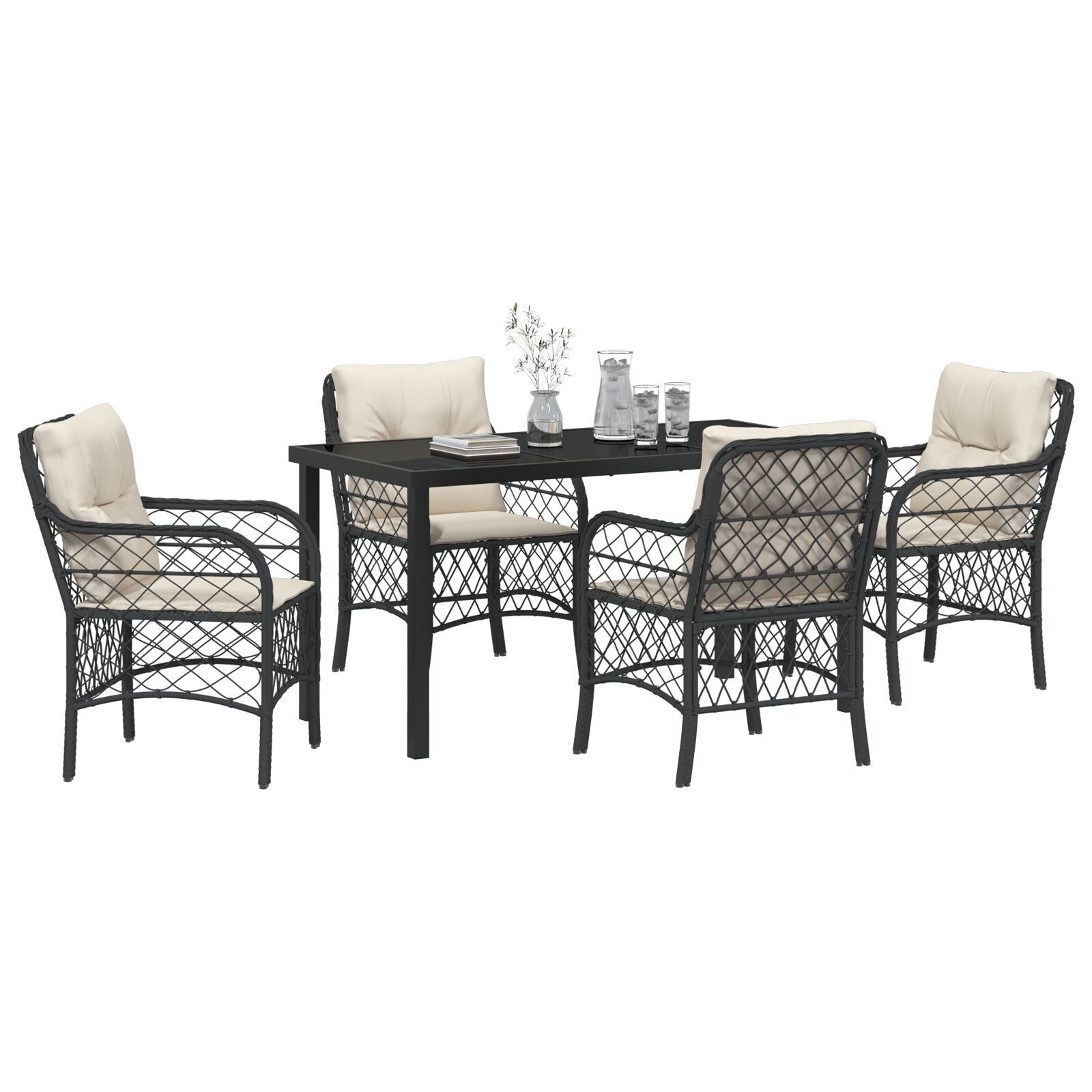5-Delige Tuin Eetset Met Kussens Zwart Poly Rattan