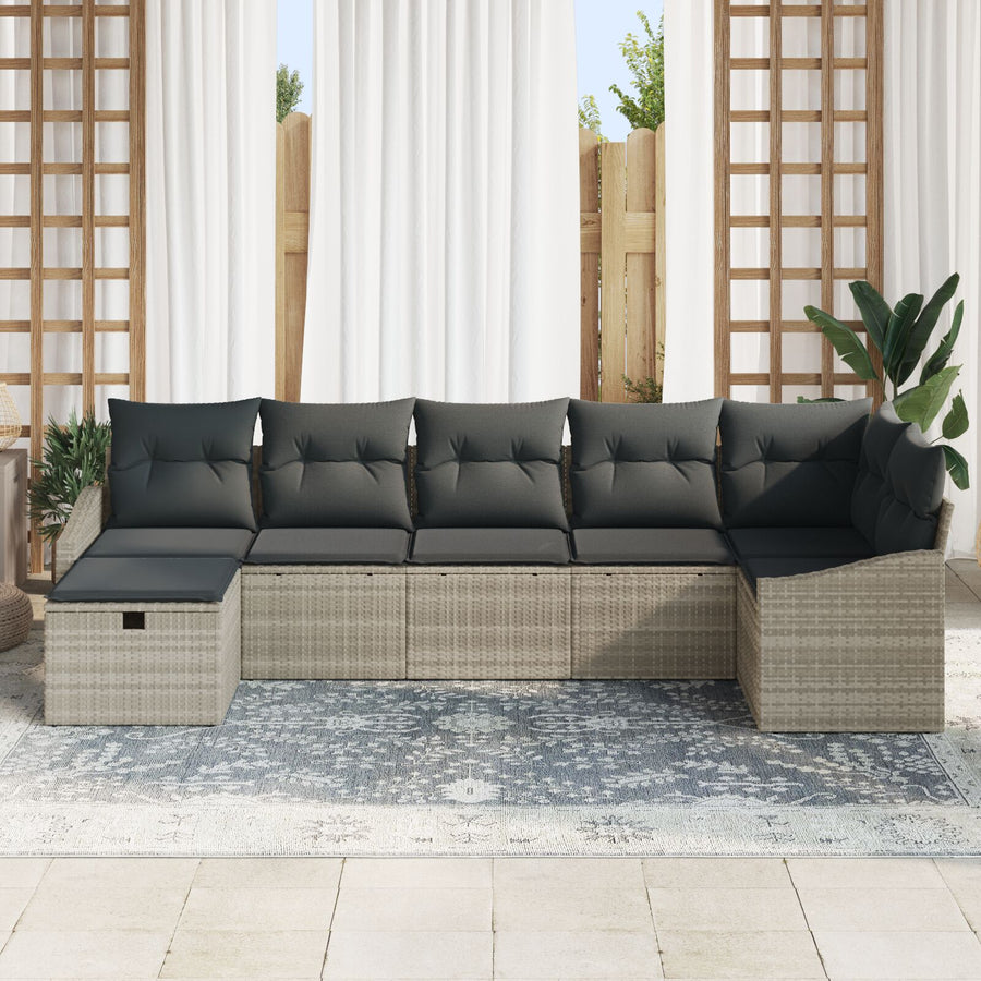 7 Delige Tuin Sofa Set Met Kussens Lichtgrijs Poly Rattan Wit