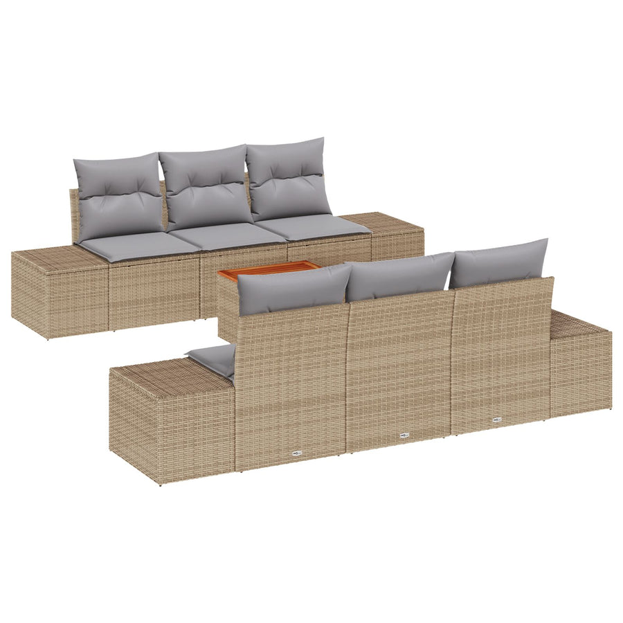 7-Delige Tuin Sofa Set Met Kussens Beige Poly Rattan Acacia