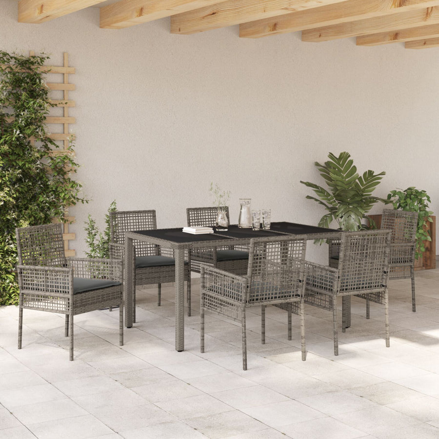 Tuin Eetset Van 7 Stukken Met Kussens Grijs Poly Rattan