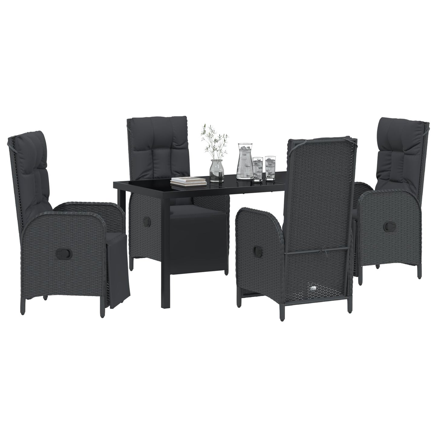 5-Delig Tuin Eetset Met Kussens Zwart Poly Rattan