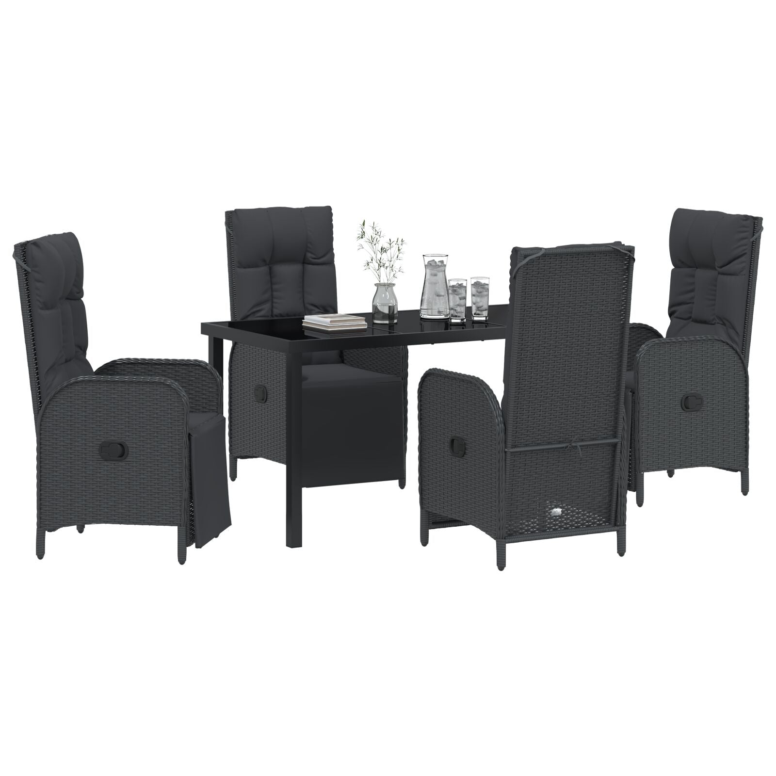 5-Delig Tuin Eetset Met Kussens Zwart Poly Rattan