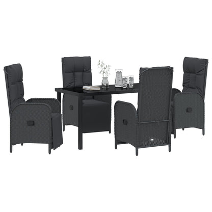5-Delig Tuin Eetset Met Kussens Zwart Poly Rattan