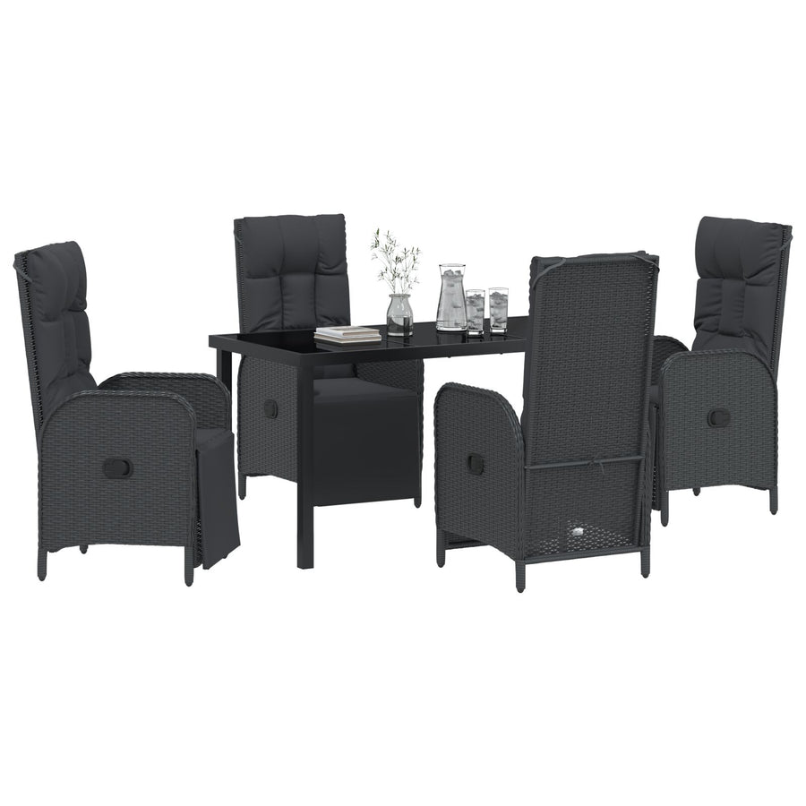 5-Delig Tuin Eetset Met Kussens Zwart Poly Rattan