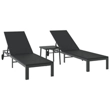 Zonnebedden 2 Stuks Met Wielen En Tafel Poly Rattan Zwart