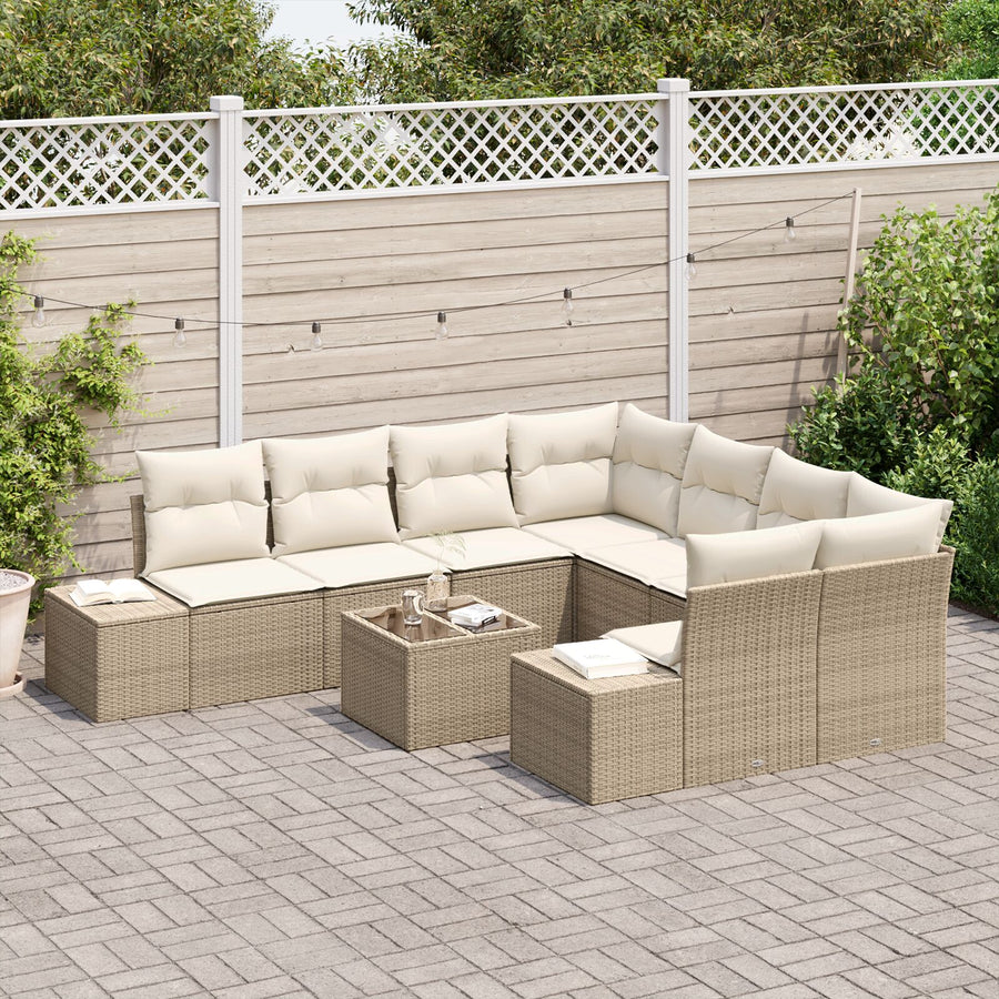 9 Delige Tuin Sofa Set Met Kussens Beige Poly Rattan