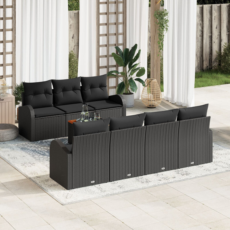 8 Delige Tuin Sofa Set Met Kussens Zwart Poly Rattan Acacia