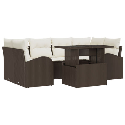 7-Delige Tuin Sofa Set Met Kussens Bruin Poly Rattan