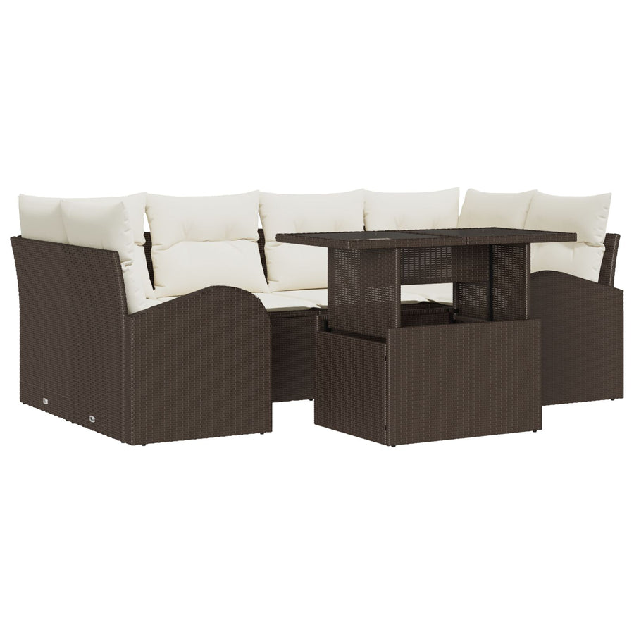 7-Delige Tuin Sofa Set Met Kussens Bruin Poly Rattan