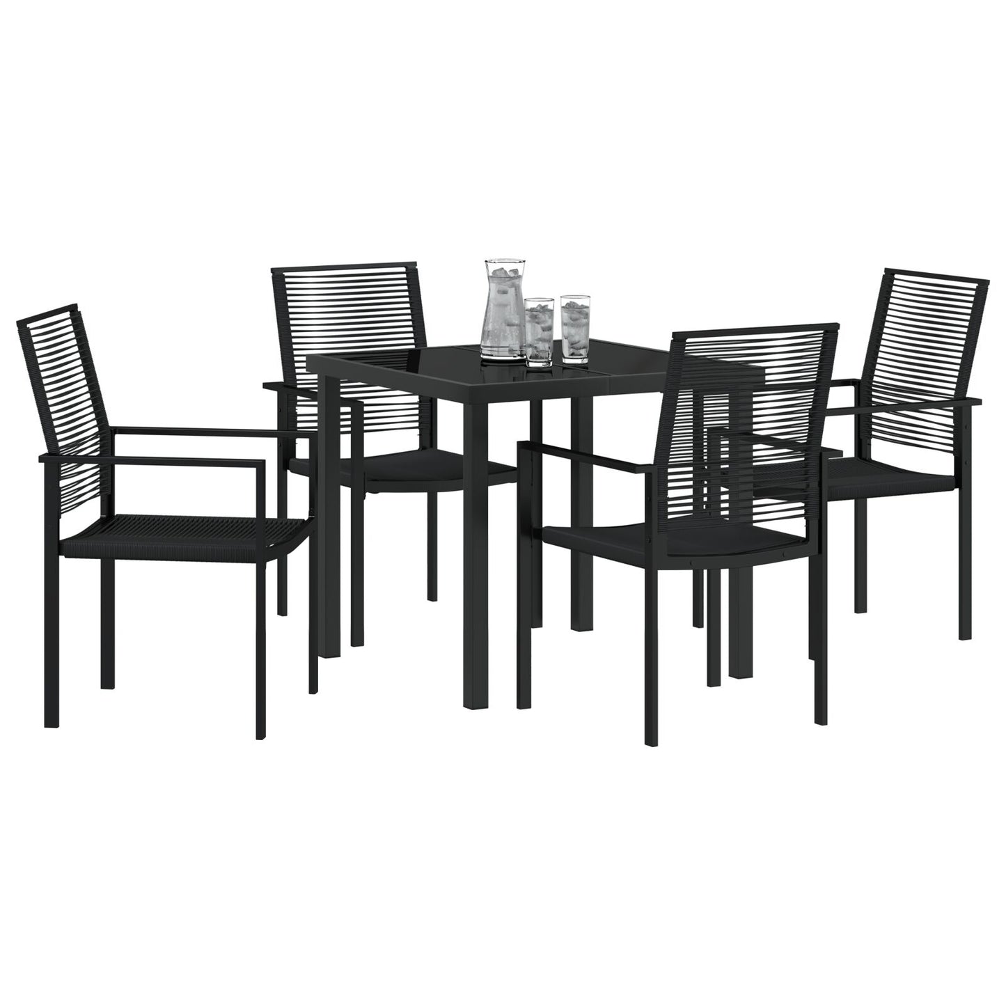 5-Delige Tuin Dining Set Zwart Pvc Riet