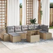 Tuinset 8-delig poly rotan beige met opbergruimte