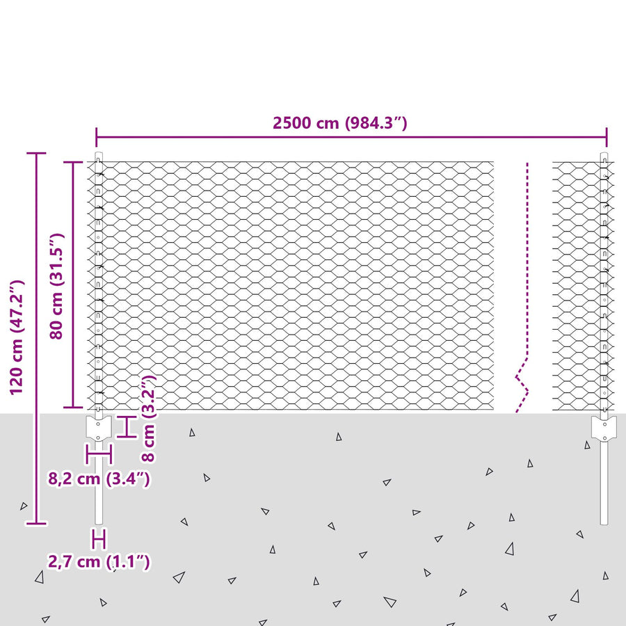 Hekpalen 11 Stuks U-Channel Grijs 80 Cm Staal,  Hexagon Hek Grijs 0.8X25 M Staal