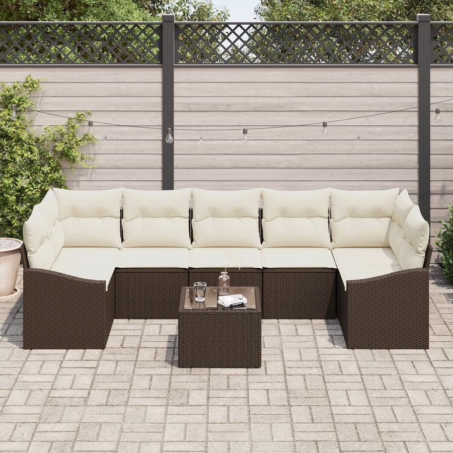 8 Delige Tuin Sofa Set Met Kussens Bruin Poly Rattan Gegalvaniseerd Staal