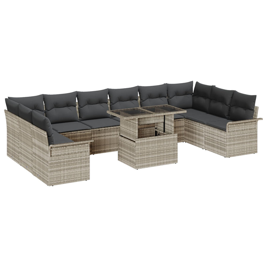 11-Delige Tuin Sofa Set Met Kussens Licht Grijs Poly Rattan