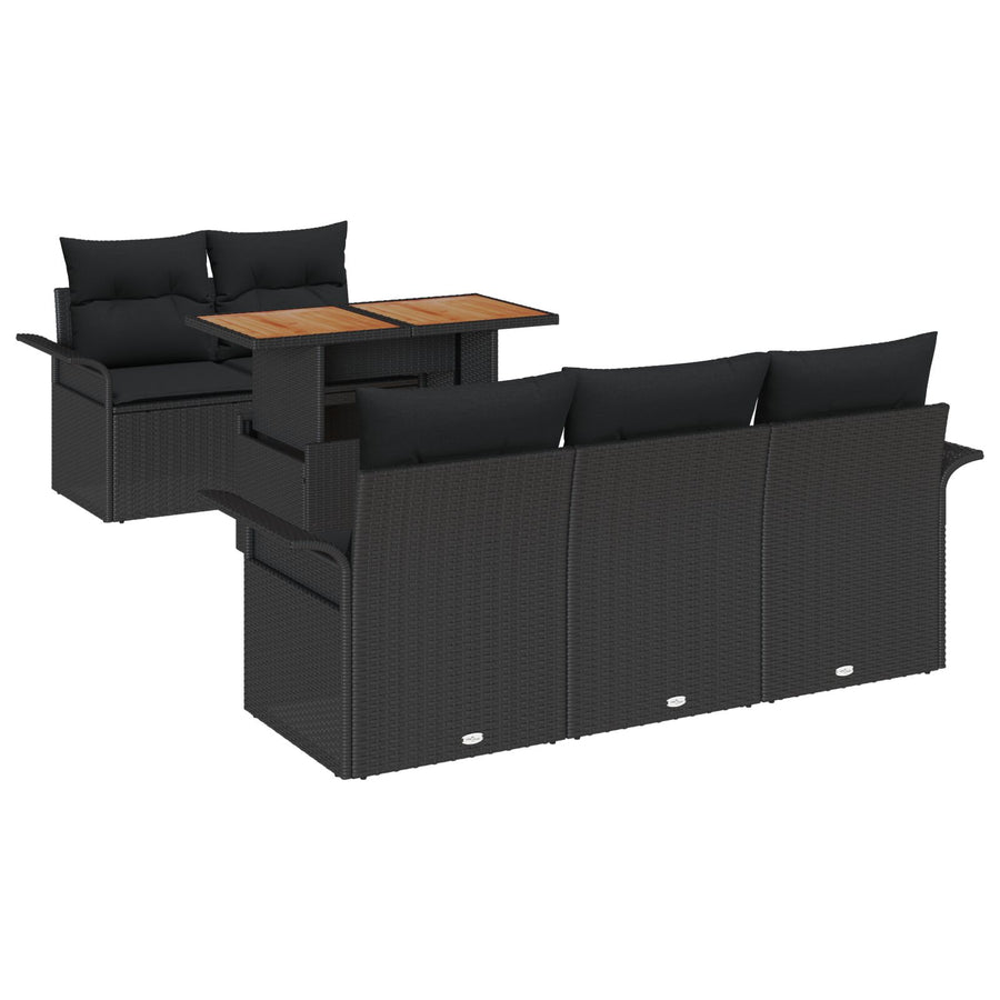 6-Delige Tuin Sofa Set Met Kussens Zwart Poly Rattan Acacia