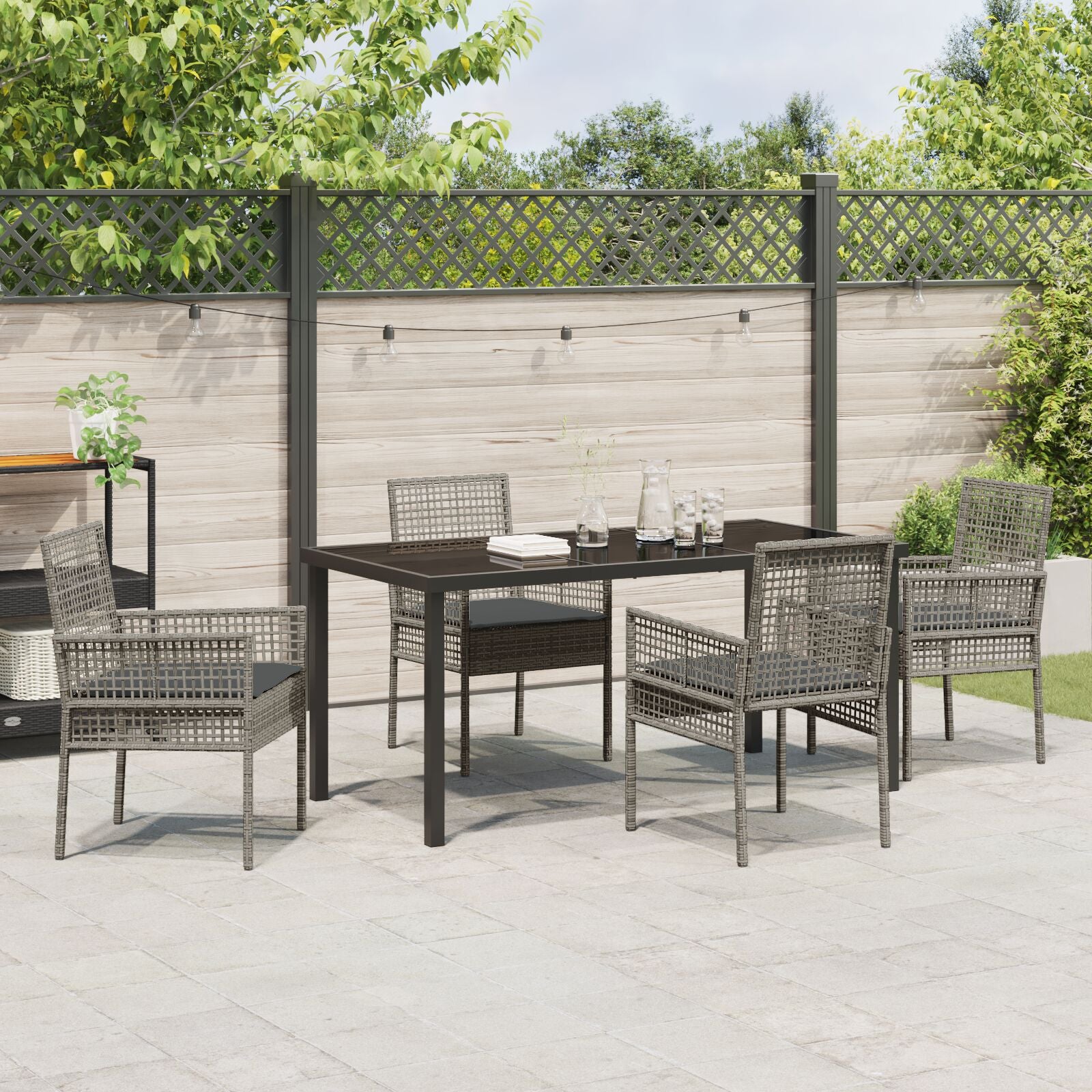 5-Delige Tuin Eetset Met Kussens Grijs Poly Rattan