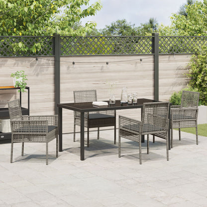 5-Delige Tuin Eetset Met Kussens Grijs Poly Rattan