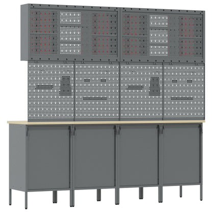 10-Delige Werkcabinet En Pegboard Set In Mdf En Metaal 4x (2x84/2x85 cm) Rood 6x kast + 6x pegboard