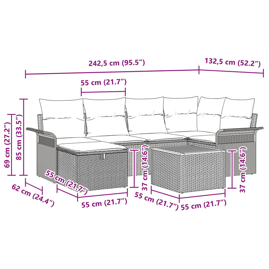 7-Delige Tuinsalonset Met Kussens Beige Poly Rattan