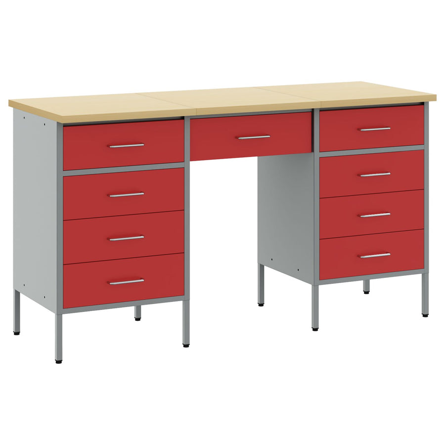 3-Delige Werkcabinet En Tafelset In Het Van Geengineerd Hout En Staal 3x (85/85/20 cm) Rood 3x kast