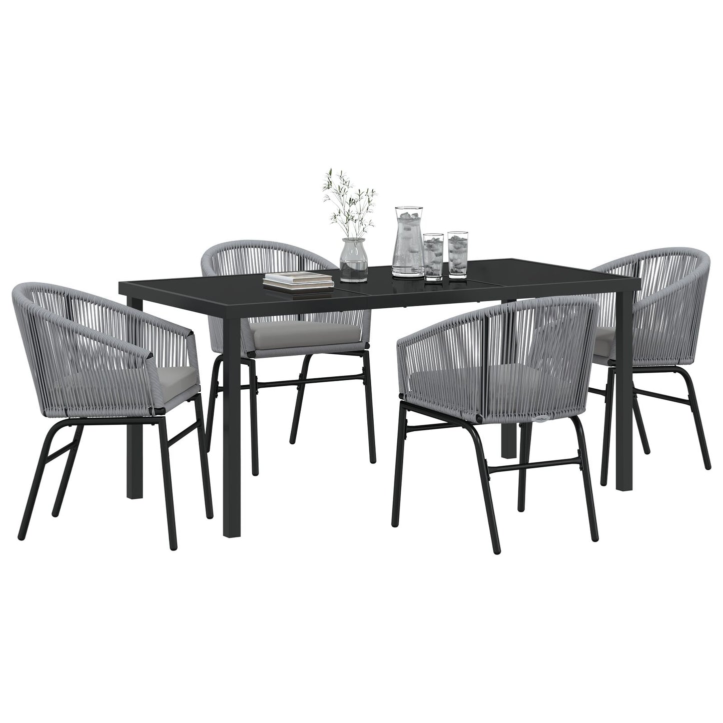 5-Delige Tuin Eetset Grijs Poly Rattan