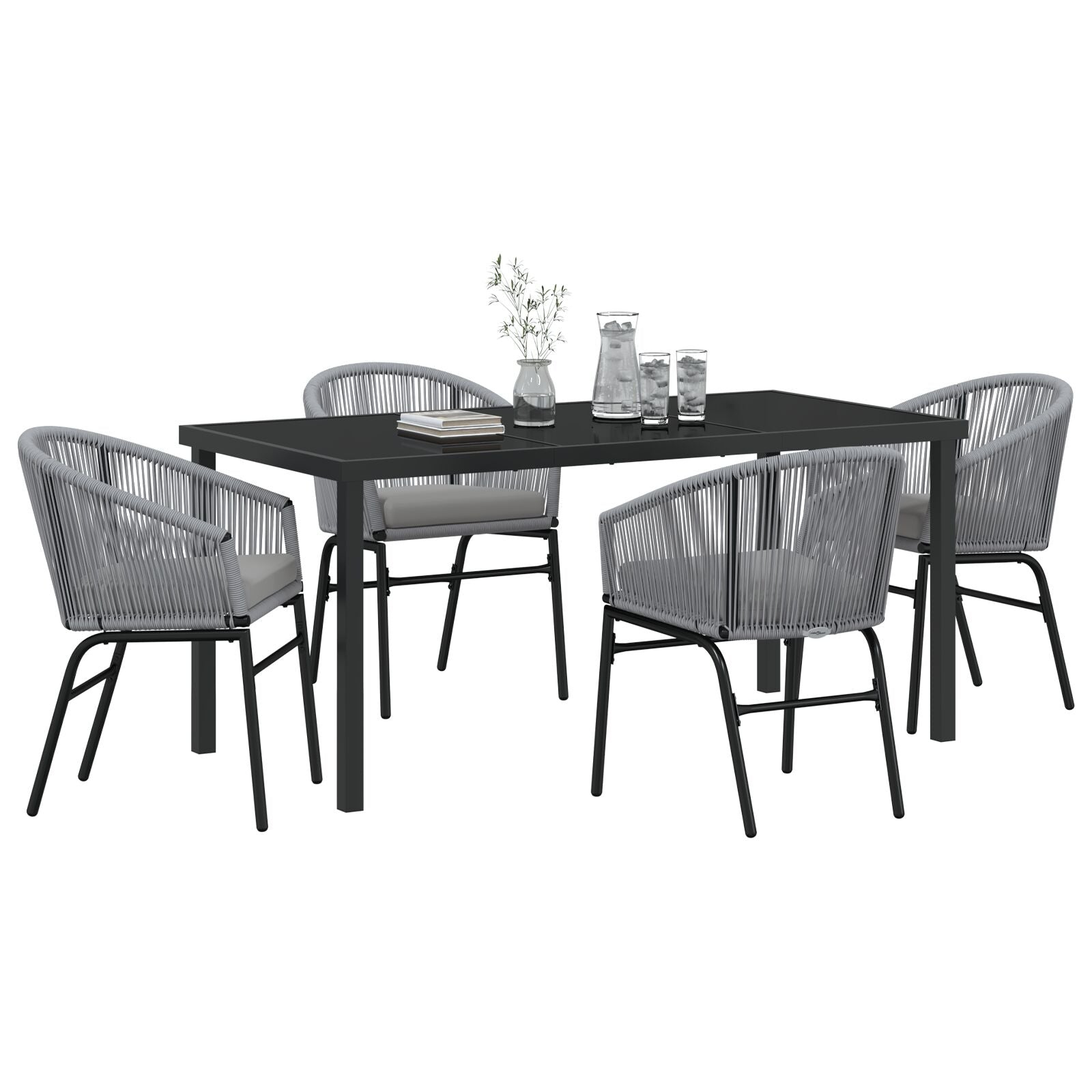 5-Delige Tuin Eetset Grijs Poly Rattan