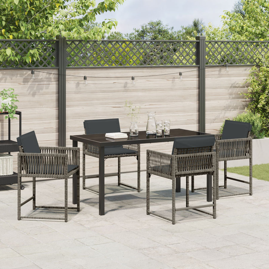 5-Delige Tuin Eettafelset Met Kussens Grijs Poly Rattan