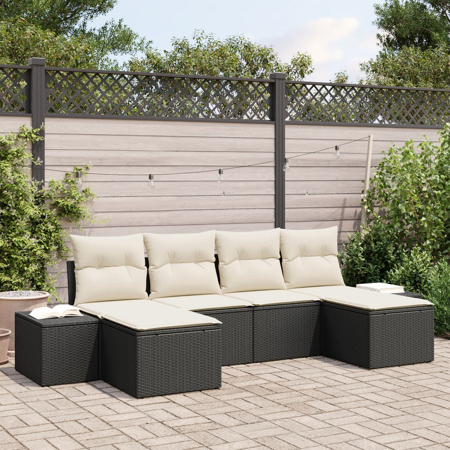 6-Delige Tuinsofa Set Met Kussens Zwart Poly Rattan