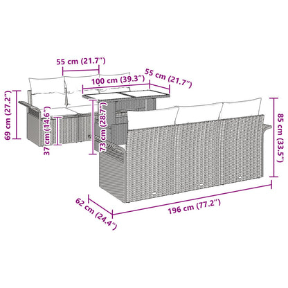 7-Delige Tuin Sofa Set Met Kussens Grijs Poly Rattan
