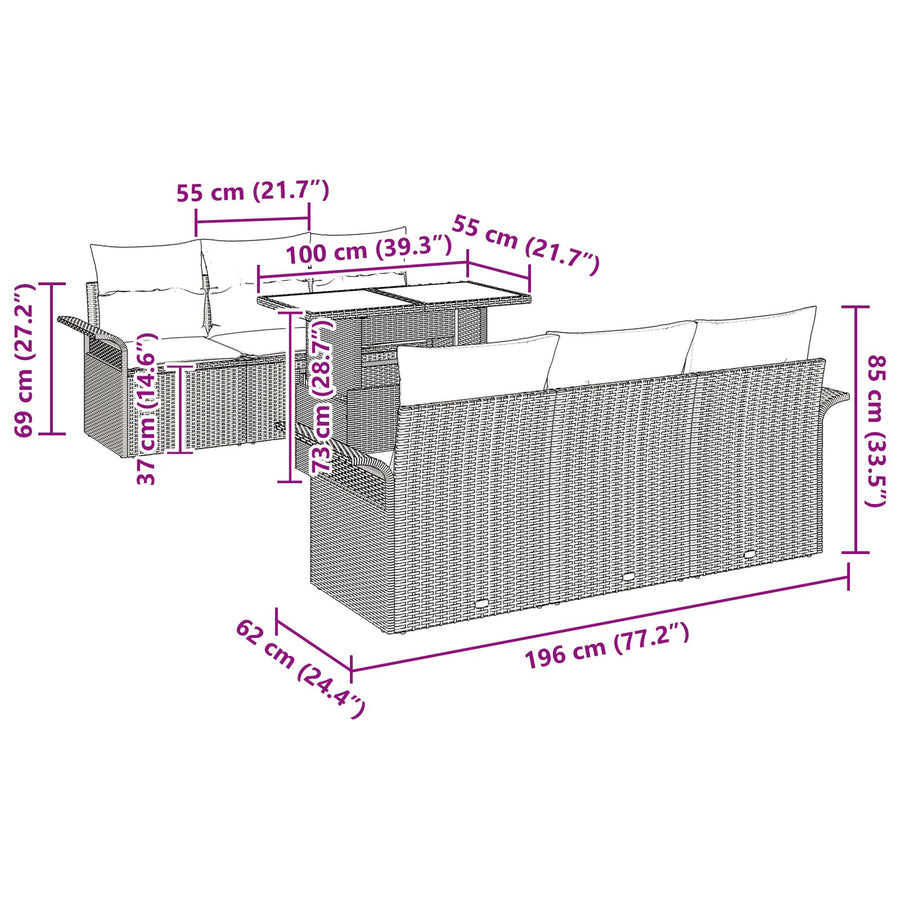 7-Delige Tuin Sofa Set Met Kussens Grijs Poly Rattan