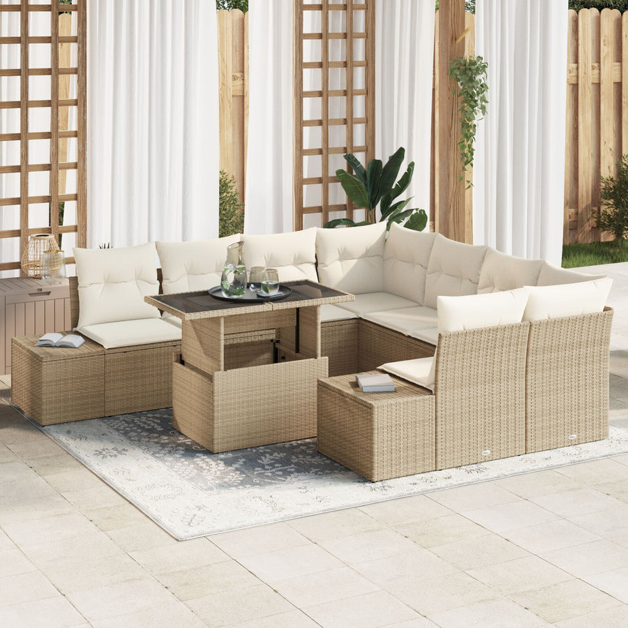9-Delige Tuin Sofa Set Met Kussens Beige Poly Rattan