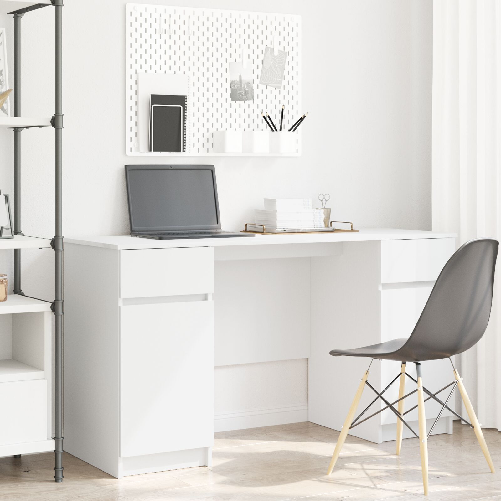 Bureau Wit 140X49X76 Cm Bewerkt Hout