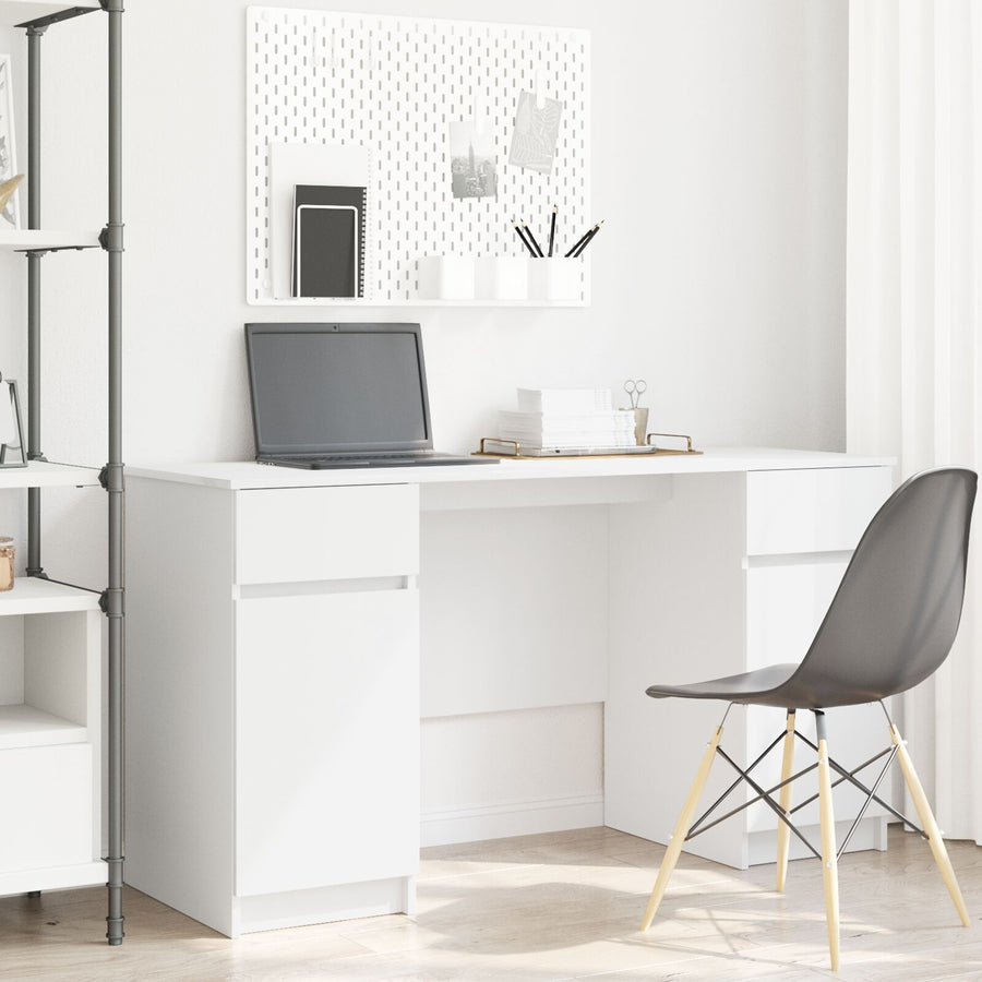 Bureau Wit 140X49X76 Cm Bewerkt Hout