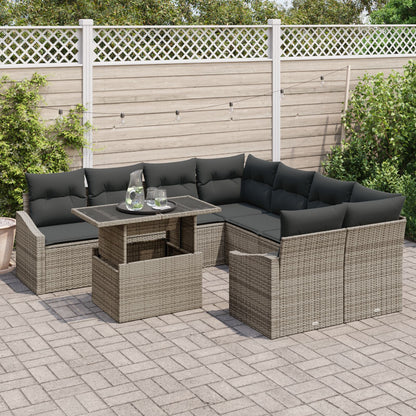 9-Delige Tuin Sofa Set Met Kussens Grijs Poly Riet