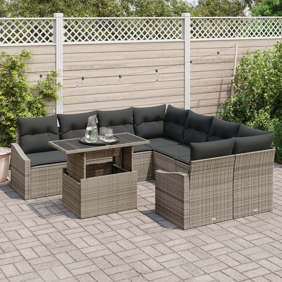 9-Delige Tuin Sofa Set Met Kussens Grijs Poly Riet