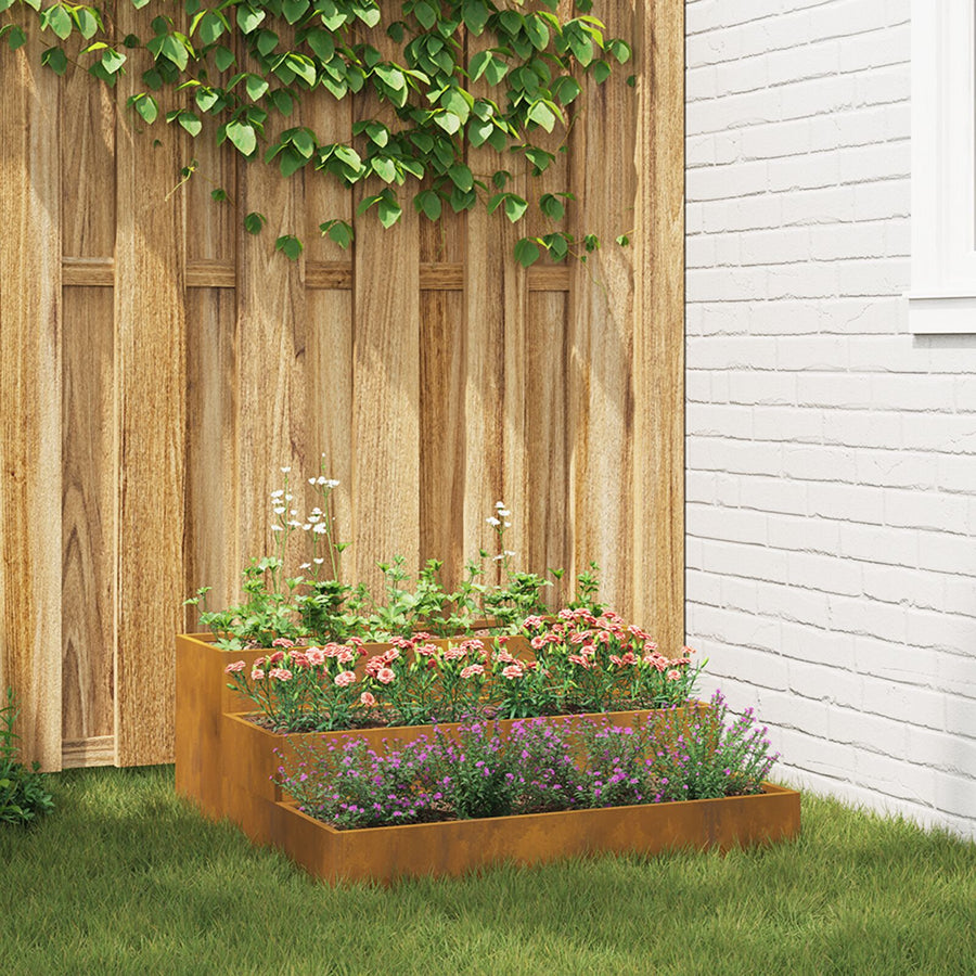 Tuinplanter 3-Lagen 90 x 90 x 35 cm Verweerd staal