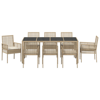 9-Delige Tuin Dinerset Met Kussens Beige Poly Rattan