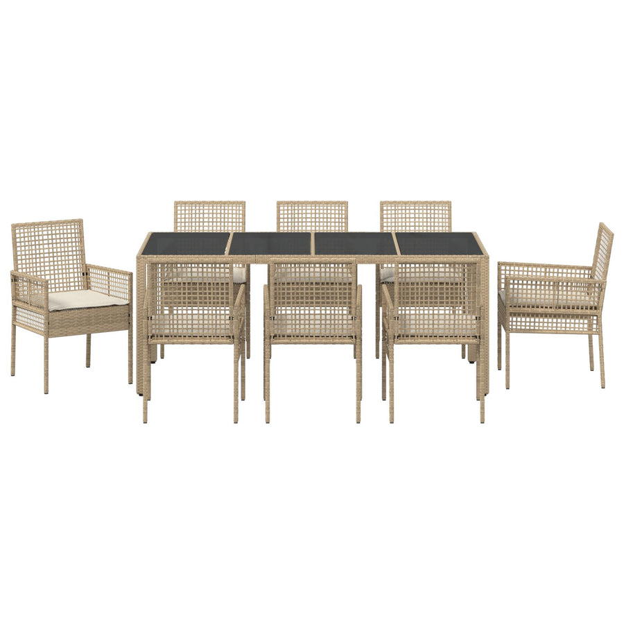 9-Delige Tuin Dinerset Met Kussens Beige Poly Rattan