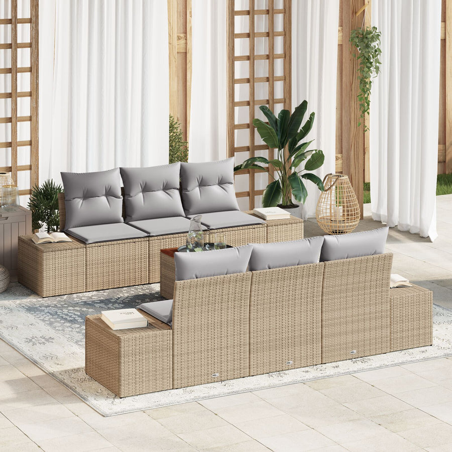 7-Delige Tuin Sofa Set Met Kussens Beige Poly Rattan Acacia