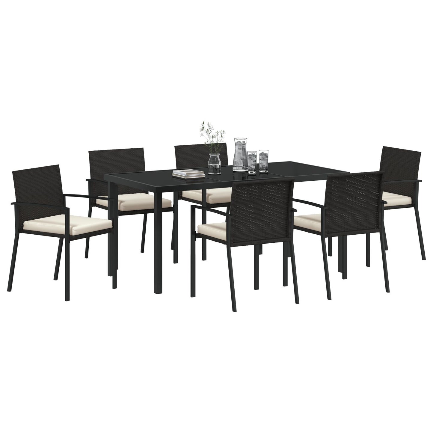 7-Delige Tuin Eetset Zwart Poly Rattan