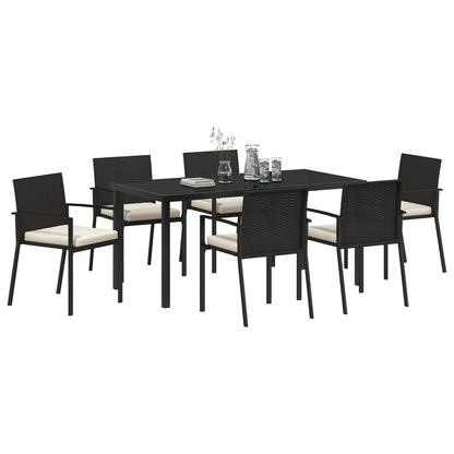7-Delige Tuin Eetset Zwart Poly Rattan