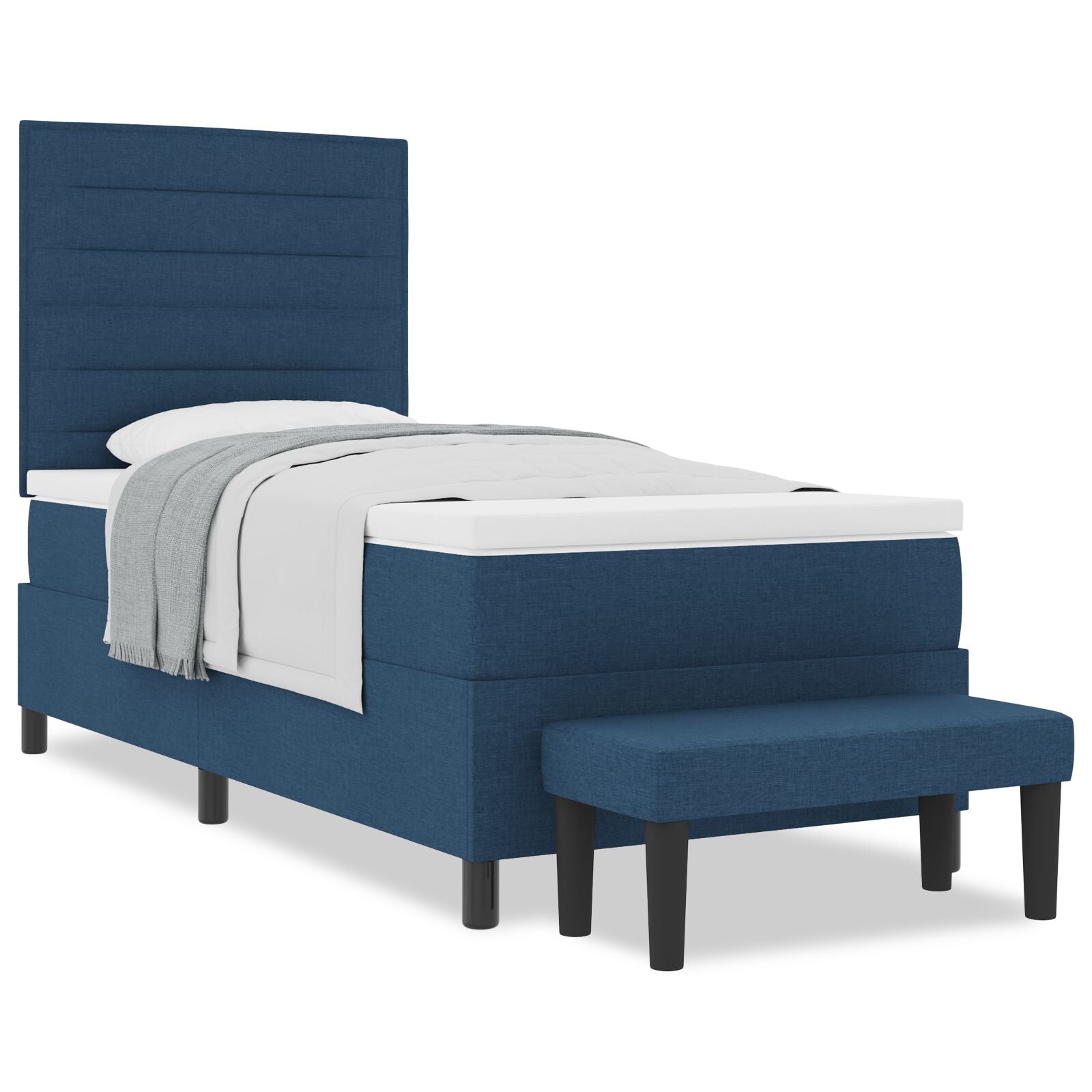 Boxspringbed Met Matras & Bank Stof Blauw 100 x 200 cm Lijnen ontwerp