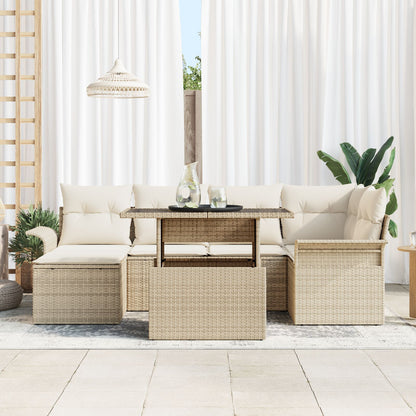 7-Delige Tuin Sofa Set Met Kussens Beige Poly Rattan