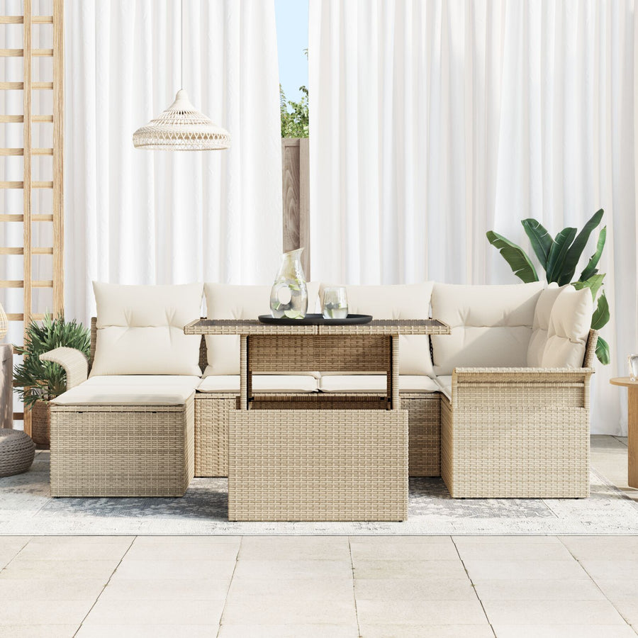 7-Delige Tuin Sofa Set Met Kussens Beige Poly Rattan