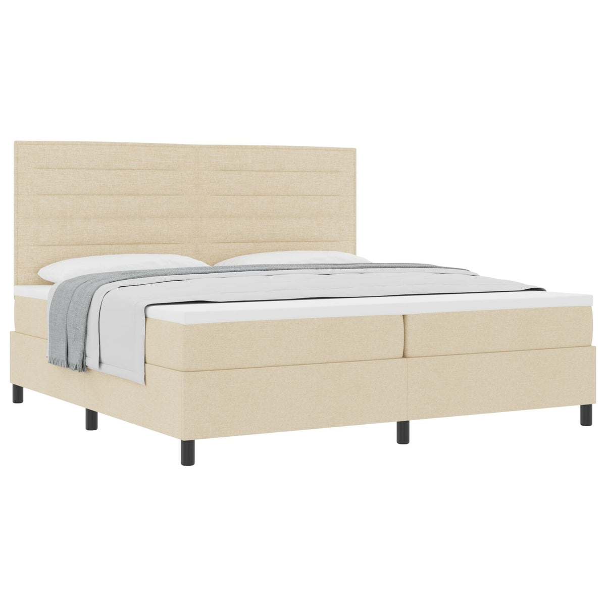 Boxspring Bed Met Matras Stof Crème 200 x 200 cm Lijnen ontwerp