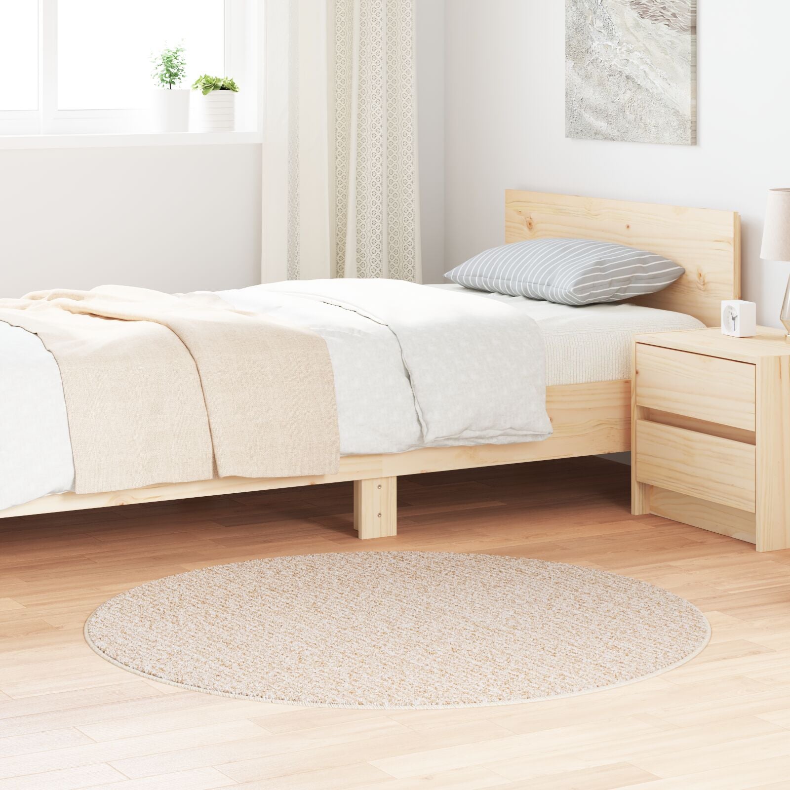Shaggy Vloerkleed Met Latex Rug Ø120 Cm Crème Ø 120 cm