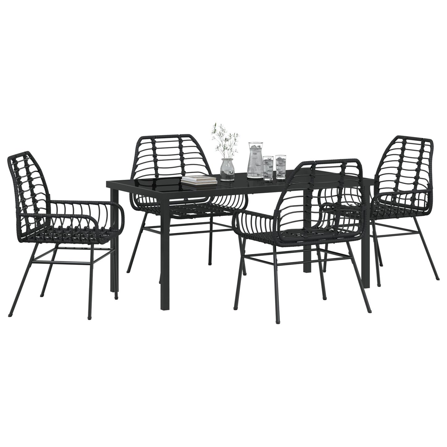 5-Delige Tuin Eetset Zwart Poly Rattan