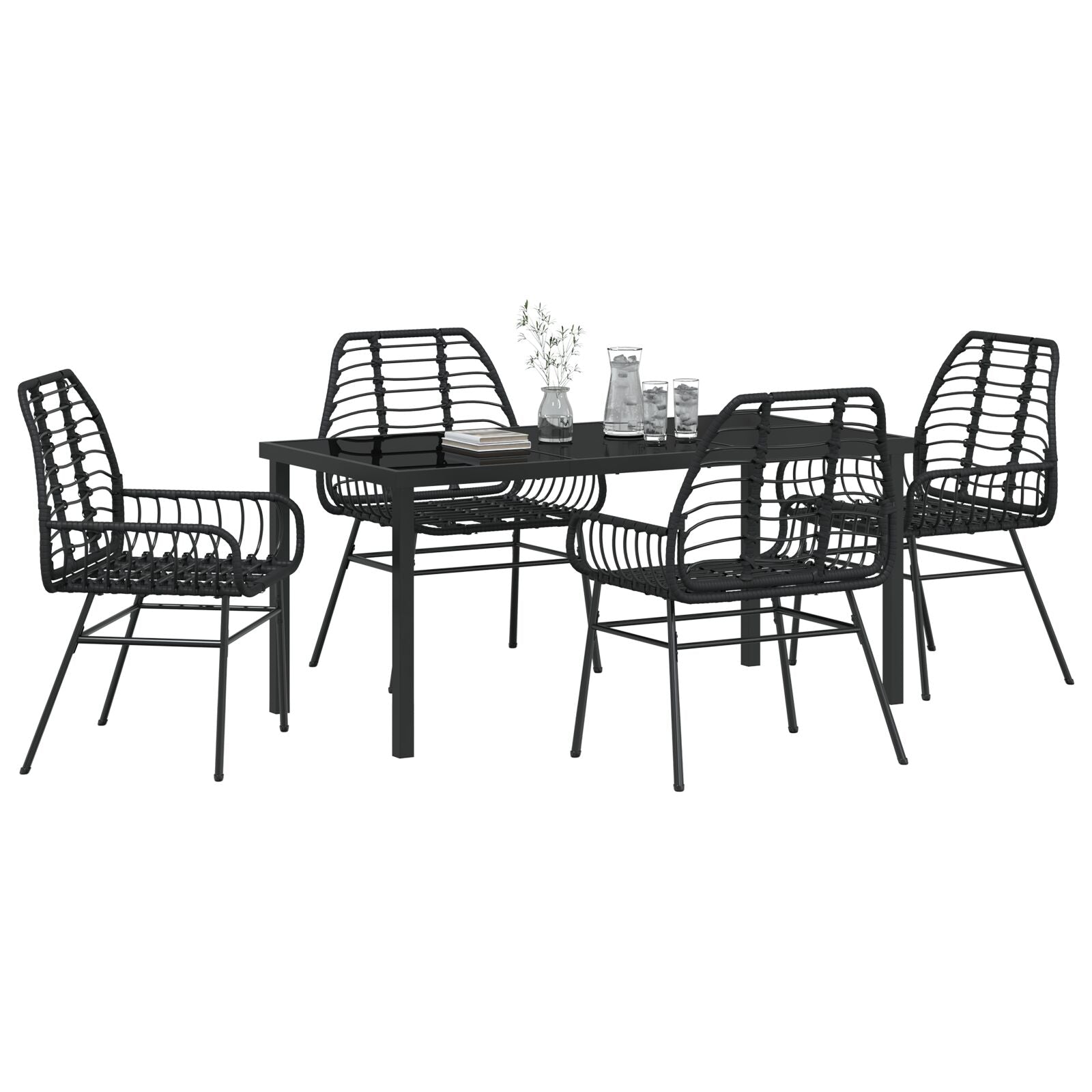 5-Delige Tuin Eetset Zwart Poly Rattan